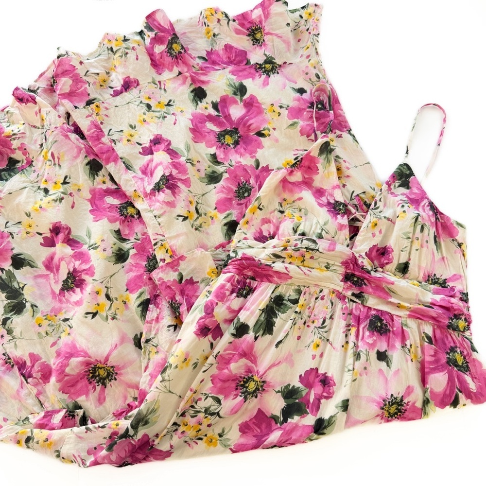 Abercrombie & Fitch Dress Womens Large Tall Floral Tiered Ruffle Maxi - Picture 7 of 11